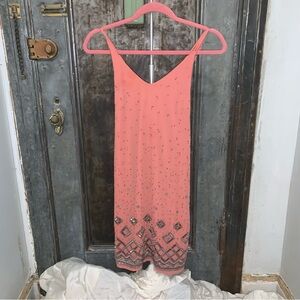 XS NWT Coral sequin embellished beaded mini slip dress White House Black Market